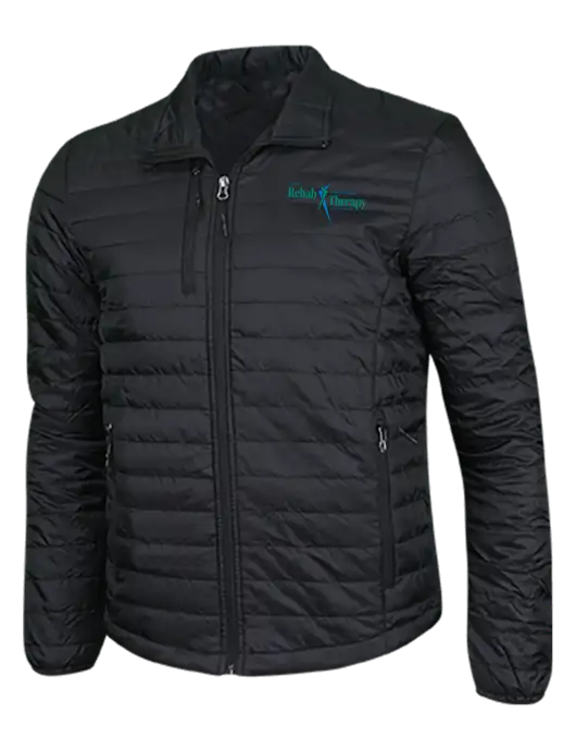 Deep Black Puffy Packable Jacket w/Sports Rehab Logo