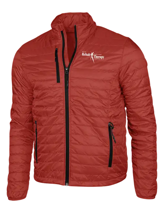Dark Red Puffy Packable Jacket w/Sports Rehab Logo
