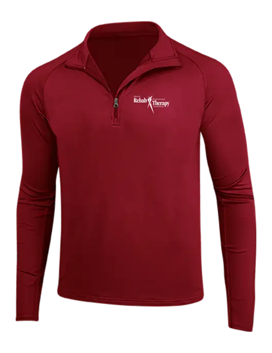 Red Sport Wick Stretch 1/4 Zip Pullover w/Sports Rehab Logo