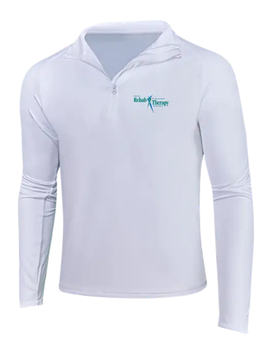 White Sport Wick Stretch 1/4 Zip Pullover w/Sports Rehab Logo