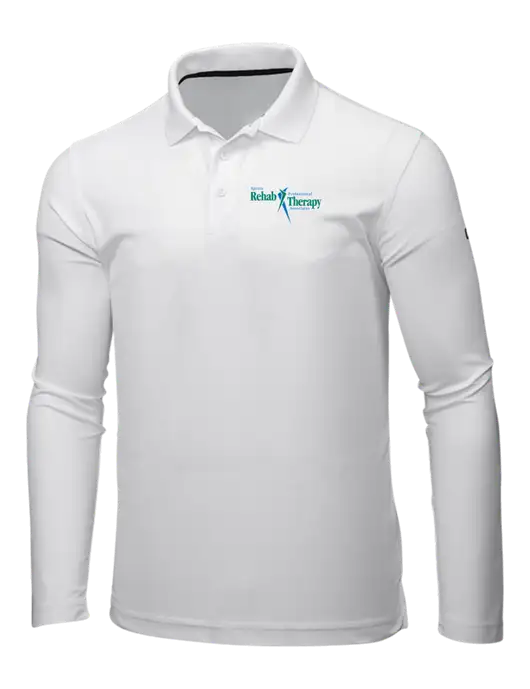 OGIO Bright White Caliber 2.0 Long Sleeve Polo w/Sports Rehab Logo