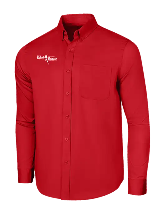 Long Sleeve Red Superpro React Twill Shirt w/Sports Rehab Logo
