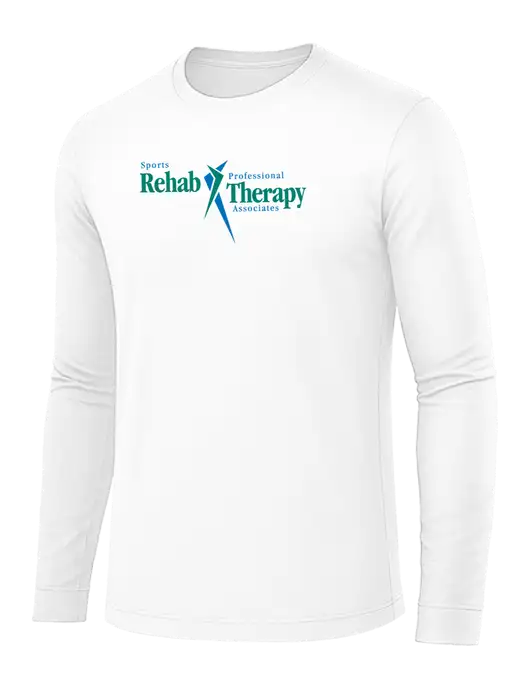 Long Sleeve White PosiCharge Competitor Tee w/Sports Rehab Logo