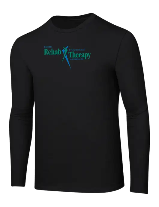 Ring Spun Jet Black 4.5 oz Long Sleeve T-Shirt w/Sports Rehab Logo