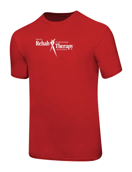 Ring Spun Red 4.5 oz T-Shirt w/Sports Rehab Logo
