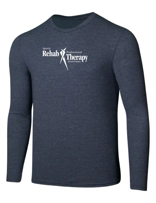 Seriously Soft Heathered Navy Long Sleeve T-Shirt w/Sports Rehab Logo