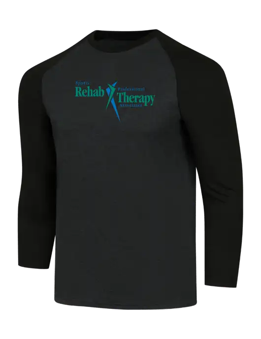 Simply Soft 3/4 Sleeve Black/Black Frost Ring Spun Cotton T-Shirt w/Sports Rehab Logo