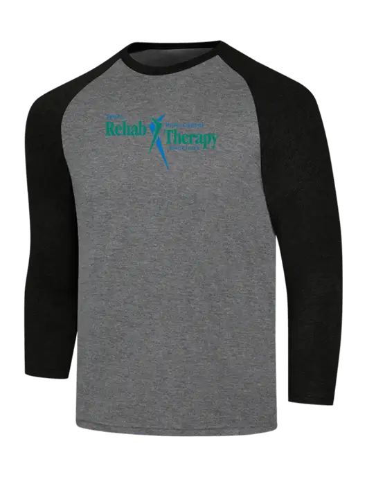 Simply Soft 3/4 Sleeve Black Frost/Grey Frost Ring Spun Cotton T-Shirt w/Sports Rehab Logo