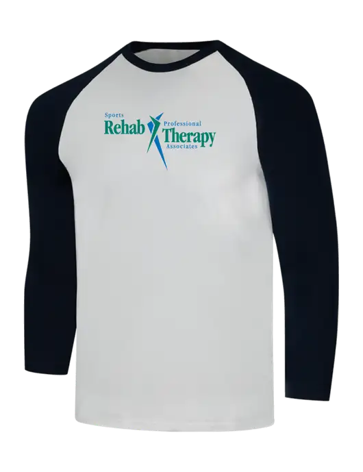 Simply Soft 3/4 Sleeve Black/White Ring Spun Cotton T-Shirt w/Sports Rehab Logo