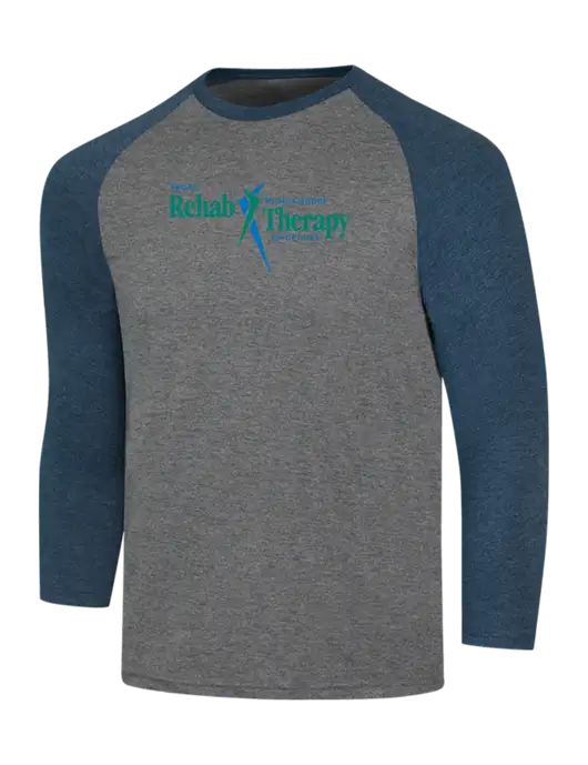 Simply Soft 3/4 Sleeve Navy Frost/Grey Frost Ring Spun Cotton T-Shirt w/Sports Rehab Logo