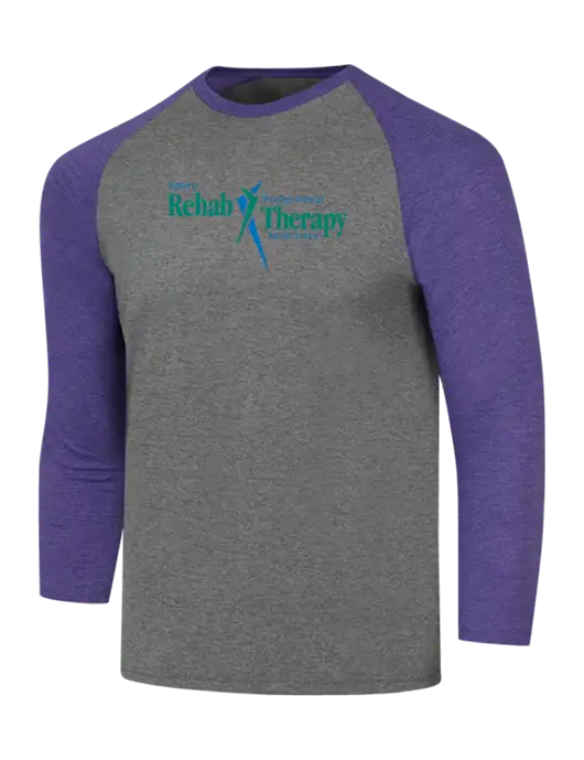 Simply Soft 3/4 Sleeve Purple Frost/Grey Frost Ring Spun Cotton T-Shirt w/Sports Rehab Logo