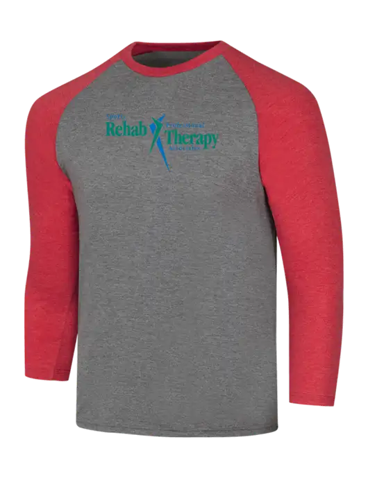 Simply Soft 3/4 Sleeve Red Frost/Grey Frost Ring Spun Cotton T-Shirt w/Sports Rehab Logo
