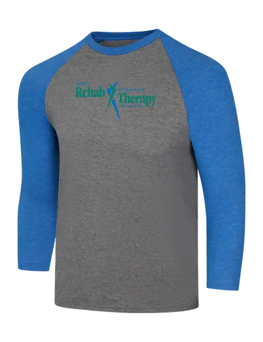 Simply Soft 3/4 Sleeve Royal Frost/Grey Frost Ring Spun Cotton T-Shirt w/Sports Rehab Logo