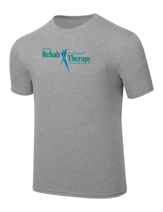 Simply Soft Heathered Light Grey 4.5oz  Poly/Combed Ring Spun Cotton T-Shirt w/Sports Rehab Logo