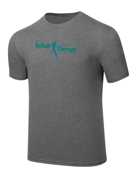 Simply Soft Heathered Medium Grey 4.5oz  Poly/Combed Ring Spun Cotton T-Shirt w/Sports Rehab Logo