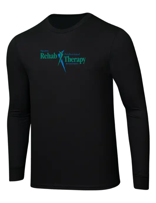 Simply Soft Long Sleeve Black 4.5 oz, Poly/Combed Ring Spun Cotton T-Shirt w/Sports Rehab Logo