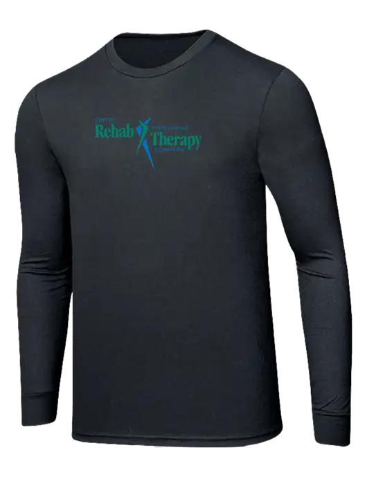 Simply Soft Long Sleeve Black Frost 4.5 oz, Poly/Combed Ring Spun Cotton T-Shirt w/Sports Rehab Logo