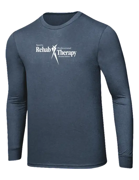 Simply Soft Long Sleeve Navy Frost 4.5 oz, Poly/Combed Ring Spun Cotton T-Shirt w/Sports Rehab Logo