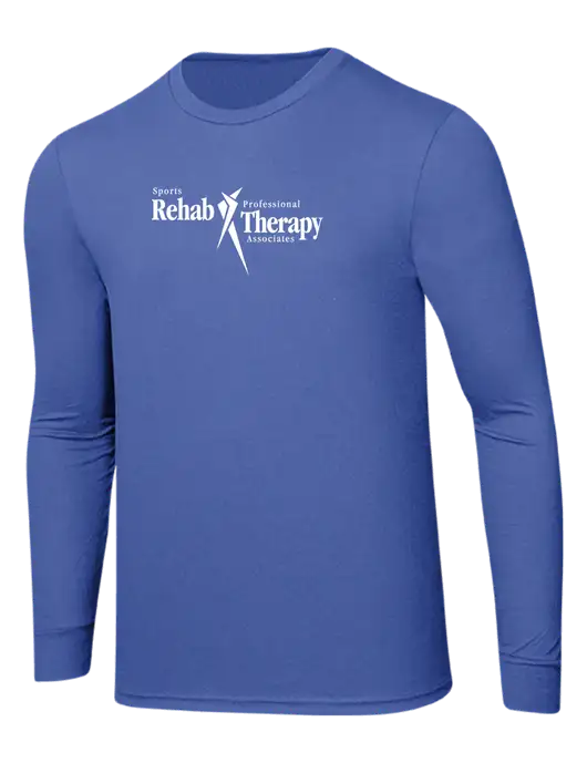 Simply Soft Long Sleeve Royal Frost 4.5 oz, Poly/Combed Ring Spun Cotton T-Shirt w/Sports Rehab Logo