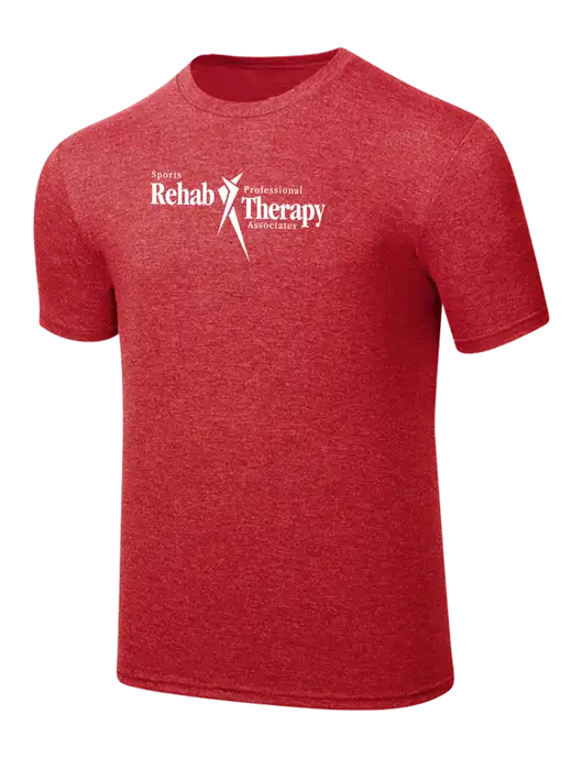 Simply Soft Red Frost 4.5oz  Poly/Combed Ring Spun Cotton T-Shirt w/Sports Rehab Logo