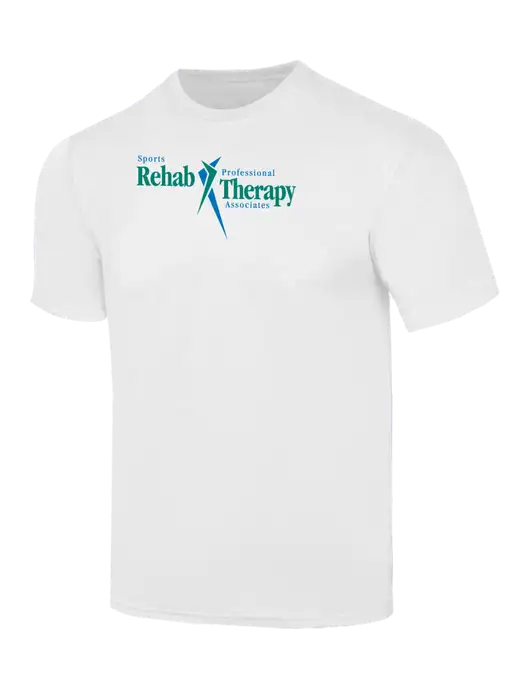 Simply Soft White 4.5oz  Poly/Combed Ring Spun Cotton T-Shirt w/Sports Rehab Logo