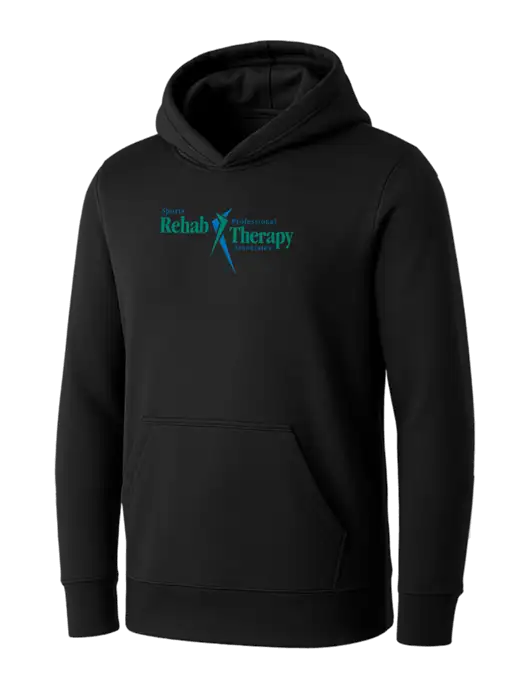 Womens Black Core Fleece Pullover Hooded Sweatshirt w/Sports Rehab Logo