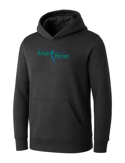 Womens Dark Grey Heather Core Fleece Pullover Hooded Sweatshirt w/Sports Rehab Logo