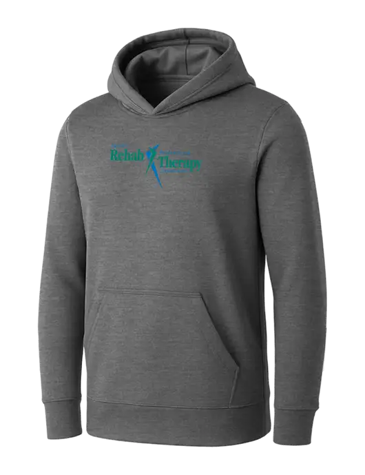 Womens Medium Grey Heather Core Fleece Pullover Hooded Sweatshirt w/Sports Rehab Logo