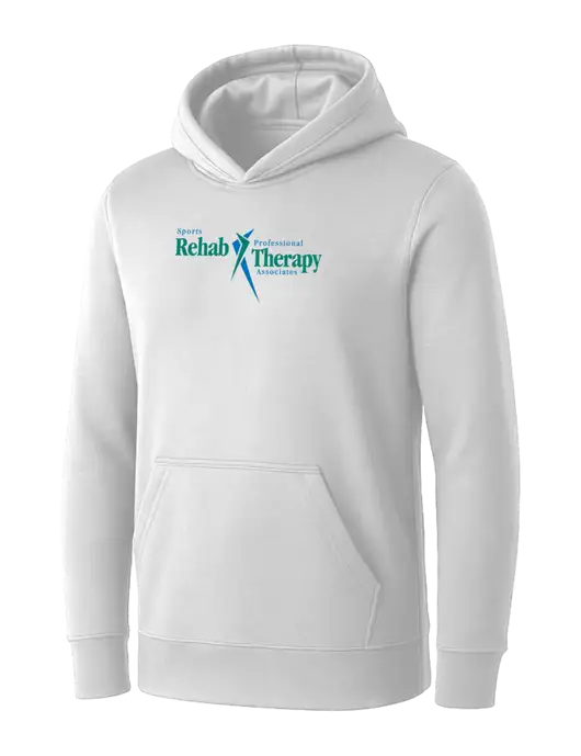 Womens White Core Fleece Pullover Hooded Sweatshirt w/Sports Rehab Logo