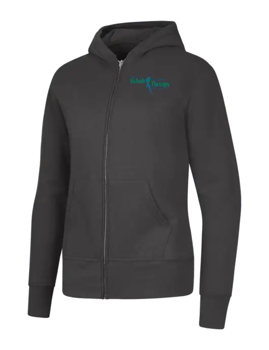 Charcoal Womens Core Fleece Full-Zip Hooded Sweatshirt w/Sports Rehab Logo