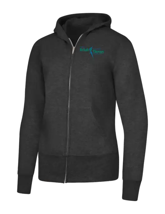 Dark Heather Grey Womens Core Fleece Full-Zip Hooded Sweatshirt w/Sports Rehab Logo