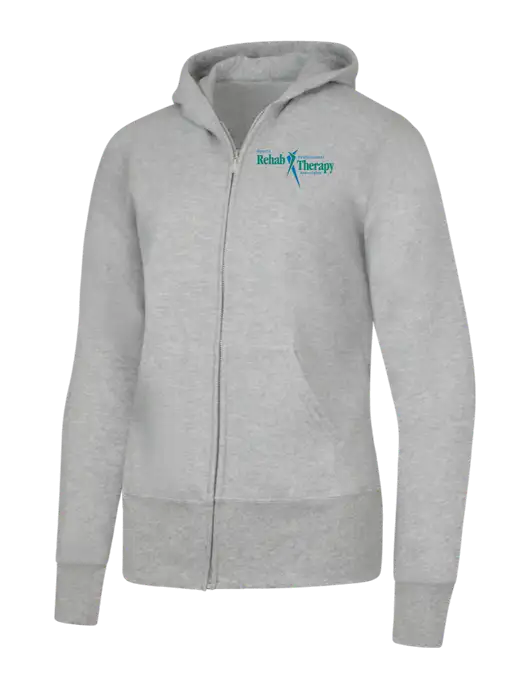 Grey Heather Womens Core Fleece Full-Zip Hooded Sweatshirt w/Sports Rehab Logo