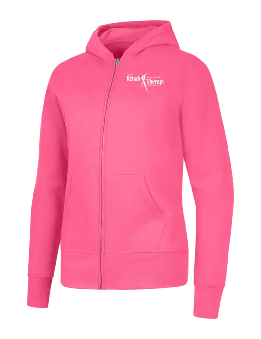 Neon Pink Womens Core Fleece Full-Zip Hooded Sweatshirt w/Sports Rehab Logo