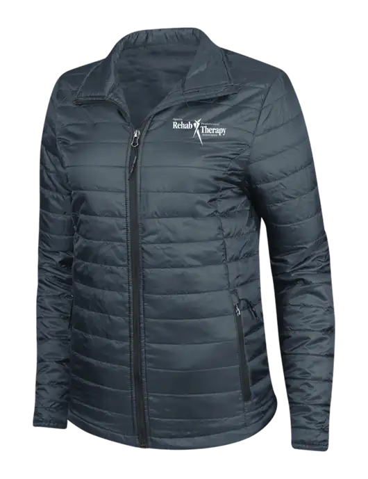 Navy Womens Puffy Packable Jacket w/Sports Rehab Logo