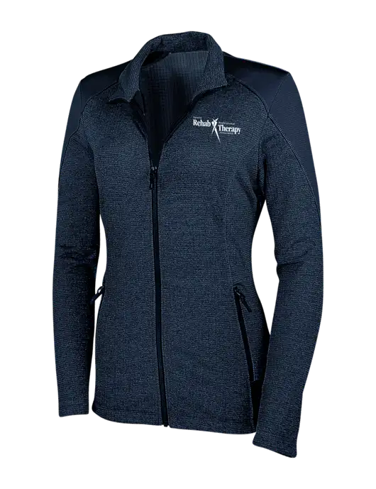 Navy Womens Grid Fleece Jacket w/Sports Rehab Logo