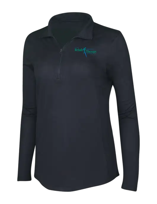 Black Triad Solid Womens Posicharge Tri-Blend Wicking 1/4 Zip Pullover w/Sports Rehab Logo