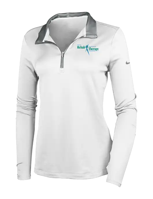 NIKE White/Dark Grey Womens Dry-Fit Stretch 1/2 Zip Cover-Up w/Sports Rehab Logo