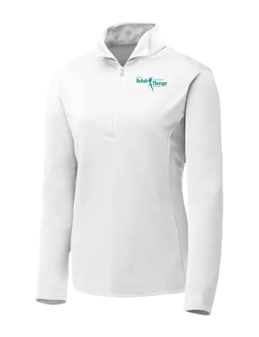 White Womens Posicharge Competitor ¼ Zip Pullover w/Sports Rehab Logo