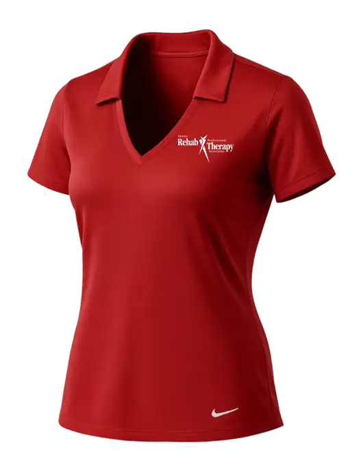 NIKE Red Womens Dri-Fit Vertical Mesh Polo w/Sports Rehab Logo