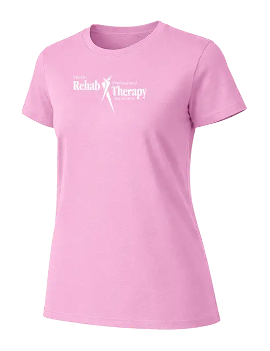 Womens Ring Spun Candy Pink 4.5 oz T-Shirt w/Sports Rehab Logo
