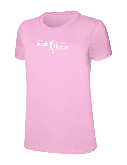 Womens Ring Spun Candy Pink 4.5 oz T-Shirt w/Sports Rehab Logo
