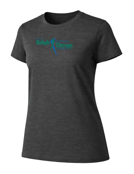 Womens Ring Spun Dark Heather Grey 4.5 oz T-Shirt w/Sports Rehab Logo