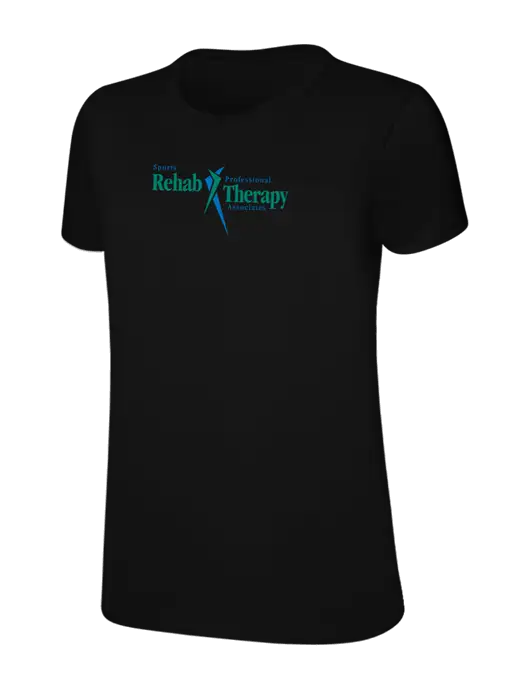 Womens Ring Spun Jet Black 4.5 oz T-Shirt w/Sports Rehab Logo