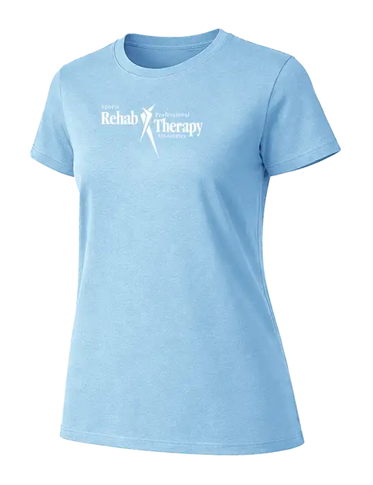 Womens Ring Spun Light Blue 4.5 oz T-Shirt w/Sports Rehab Logo