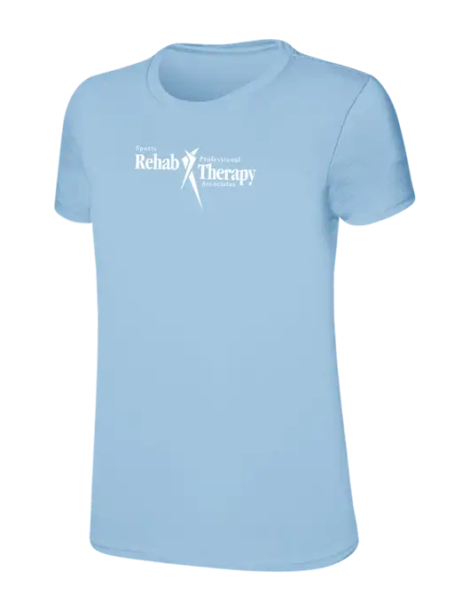 Womens Ring Spun Light Blue 4.5 oz T-Shirt w/Sports Rehab Logo