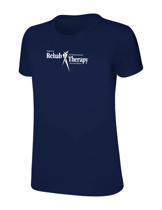 Womens Ring Spun Navy 4.5 oz T-Shirt w/Sports Rehab Logo