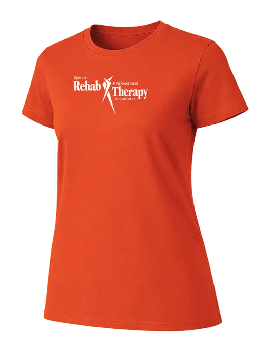 Womens Ring Spun Orange 4.5 oz T-Shirt w/Sports Rehab Logo