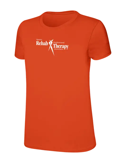 Womens Ring Spun Orange 4.5 oz T-Shirt w/Sports Rehab Logo