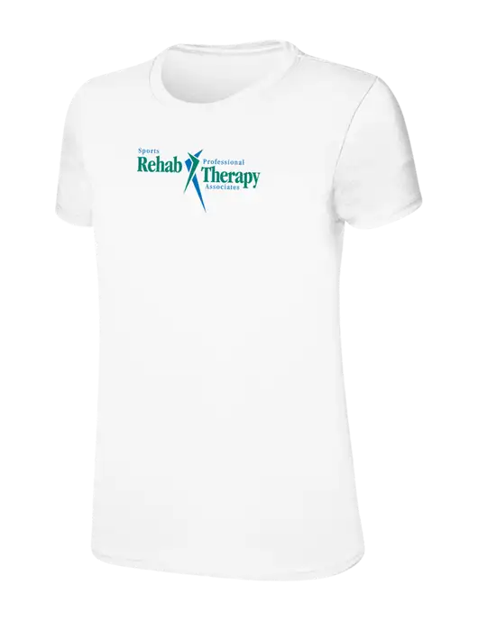 Womens Ring Spun White 4.5 oz T-Shirt w/Sports Rehab Logo
