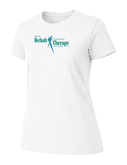 Womens Ring Spun White 4.5 oz T-Shirt w/Sports Rehab Logo